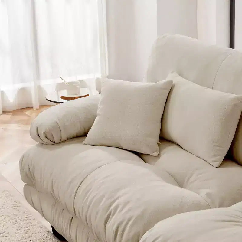 Divano a L a 4 posti per soggiorno, comodo divano Cloud con pouf convertibile, in ciniglia, colore caffè chiaro