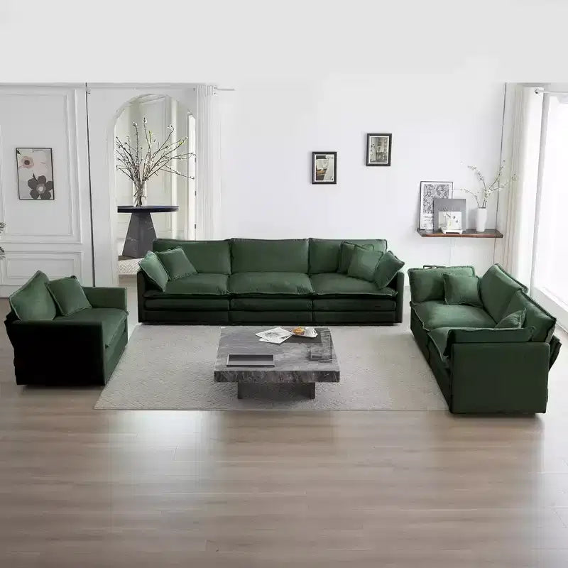 3 Piece Set 3 Seat Sofa Extra Deep Seat Sectional Sofa for Living Room Green Chenille