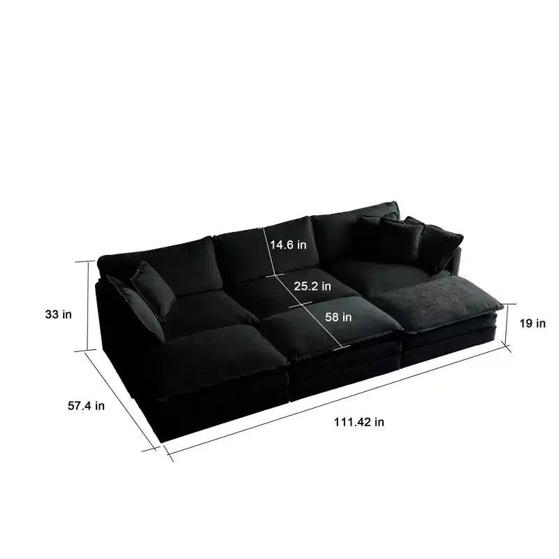 Divano Componibile a 6 Posti Ultra Morbido a U con 3 Pouf 3 Cuscini Decorativi e 2 Cuscini Bracciolo in Ciniglia Beige