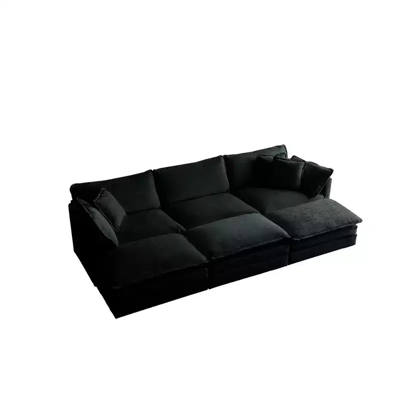 Divano Componibile a 6 Posti Ultra Morbido a U con 3 Pouf 3 Cuscini Decorativi e 2 Cuscini Bracciolo in Ciniglia Beige