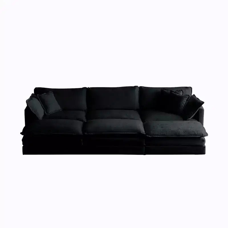 Divano Componibile a 6 Posti Ultra Morbido a U con 3 Pouf 3 Cuscini Decorativi e 2 Cuscini Bracciolo in Ciniglia Beige