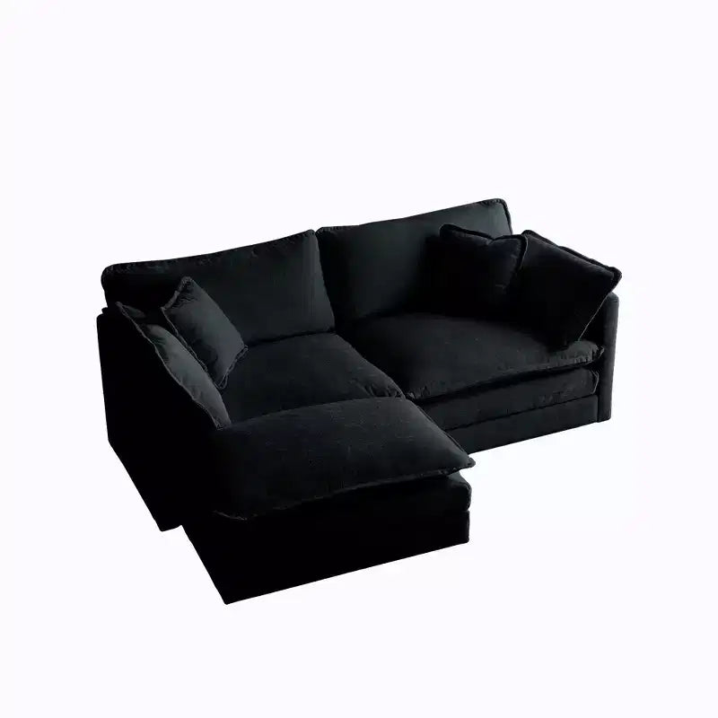 Divano due posti in ciniglia con 1 poggiapiedi Divano componibile a L due posti con pouf Divanetto con pouf per piccoli spazi abitativi Ciniglia beige