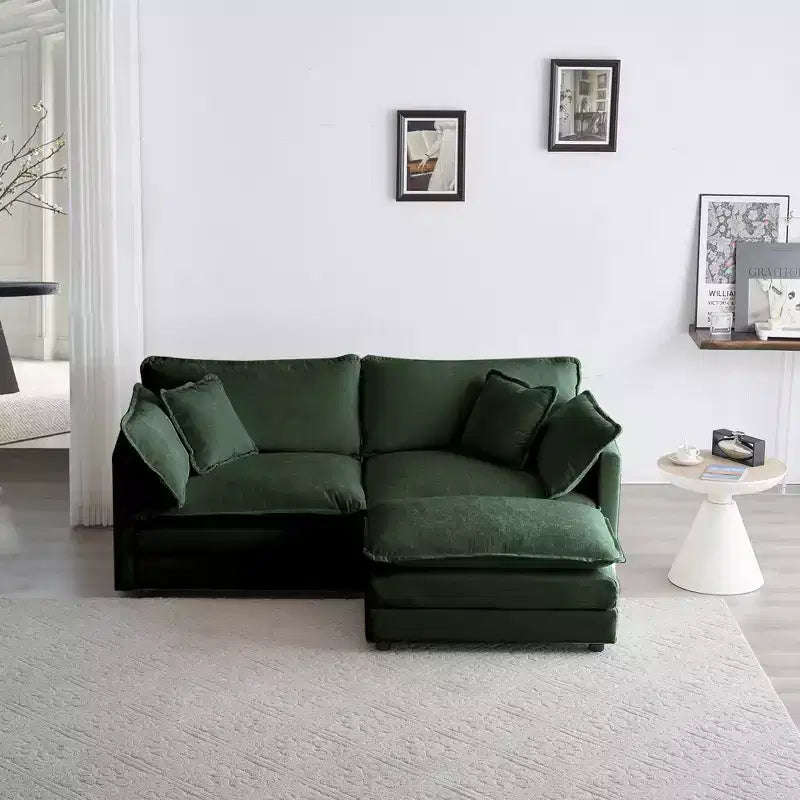 Divano due posti in ciniglia con 1 poggiapiedi Divano componibile a L due posti con pouf Divanetto con pouf per piccoli spazi abitativi Ciniglia beige
