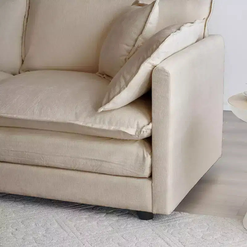 Divano due posti in ciniglia con 1 poggiapiedi Divano componibile a L due posti con pouf Divanetto con pouf per piccoli spazi abitativi Ciniglia beige