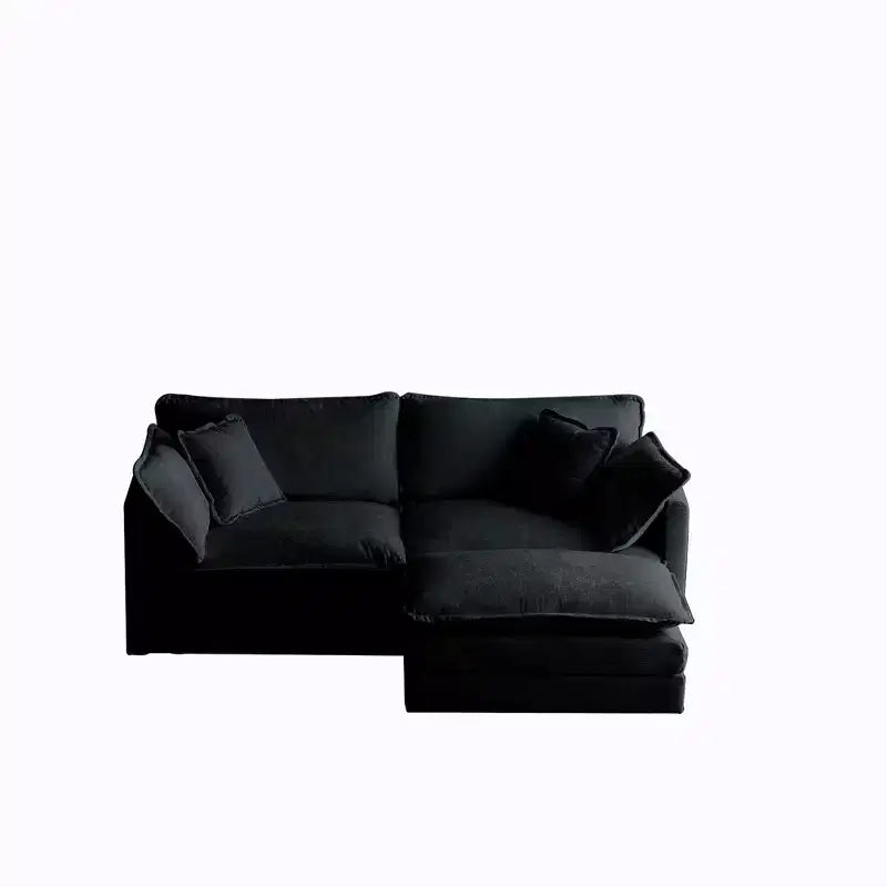 Divano due posti in ciniglia con 1 poggiapiedi Divano componibile a L due posti con pouf Divanetto con pouf per piccoli spazi abitativi Ciniglia beige