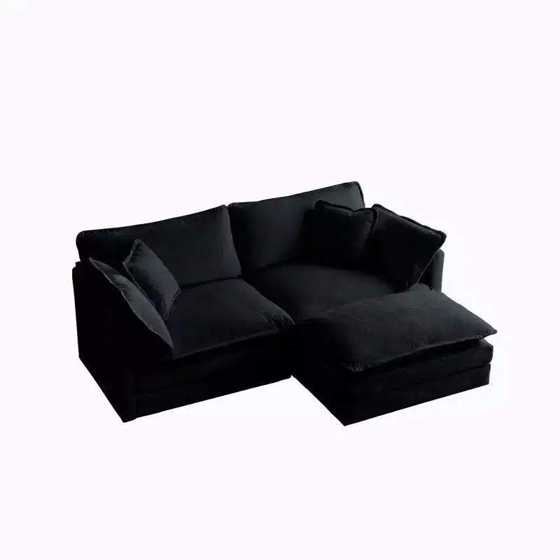 Divano due posti in ciniglia con 1 poggiapiedi Divano componibile a L due posti con pouf Divanetto con pouf per piccoli spazi abitativi Ciniglia beige