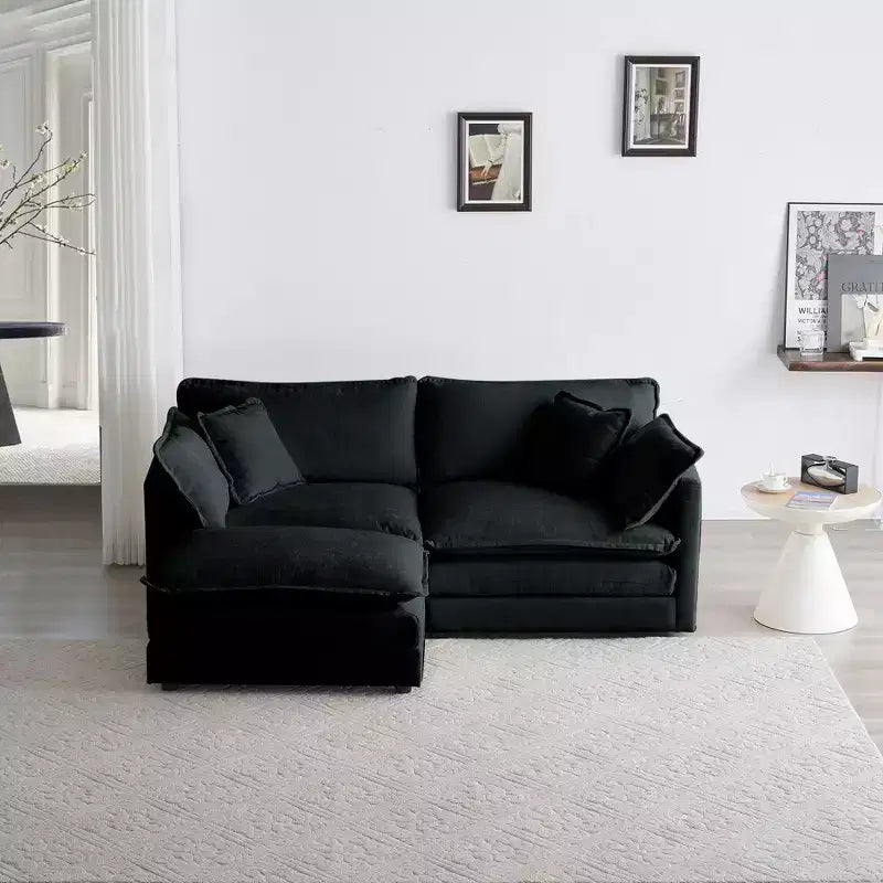 Divano due posti in ciniglia con 1 poggiapiedi Divano componibile a L due posti con pouf Divanetto con pouf per piccoli spazi abitativi Ciniglia beige