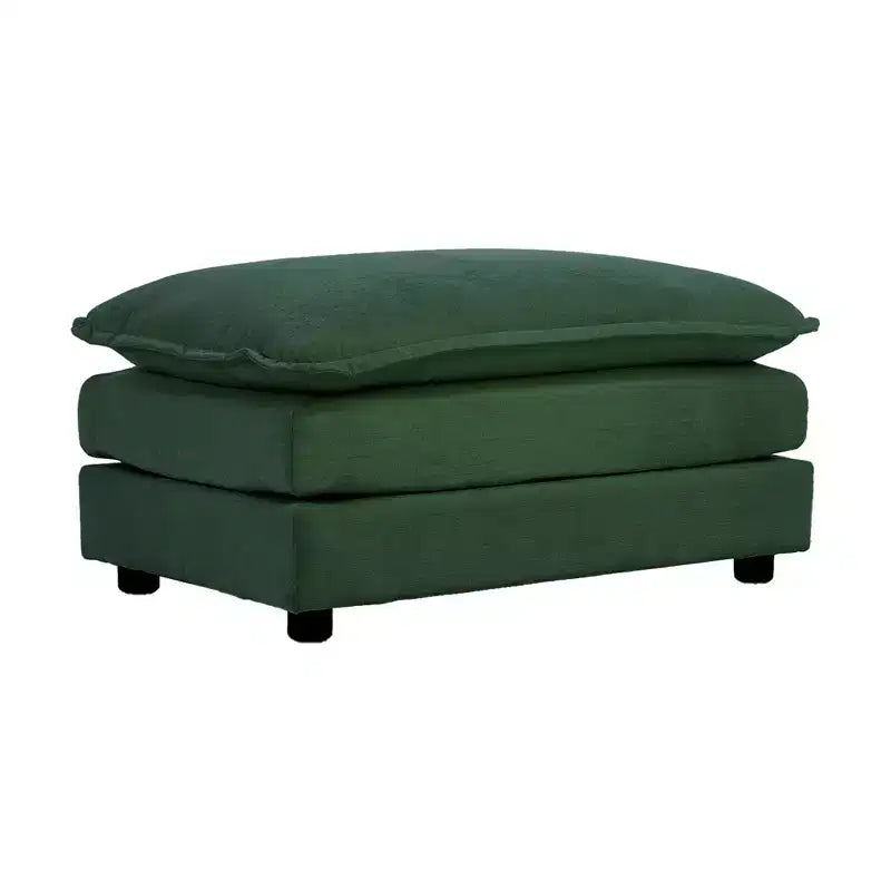 Divano componibile a U con chaise longue reversibile e due pouf extra in ciniglia verde