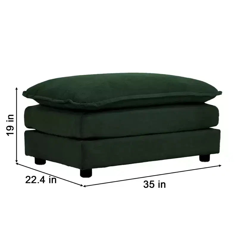 Divano componibile a U con chaise longue reversibile e due pouf extra in ciniglia verde