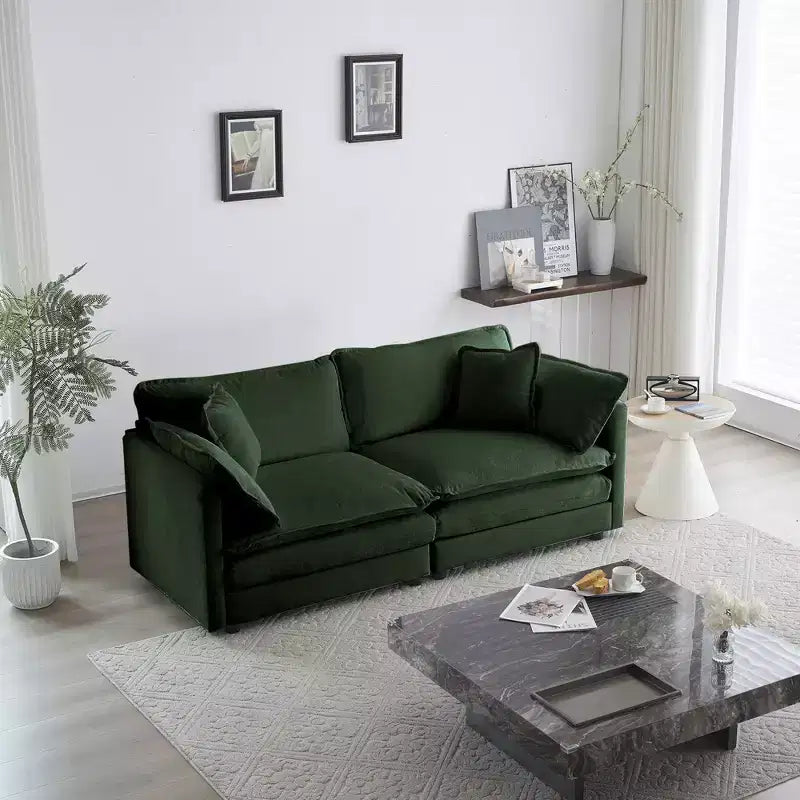 Divano a 3 pezzi con cuscini per braccioli e cuscini decorativi, 2 poltrone e un divano a 2 posti in ciniglia verde