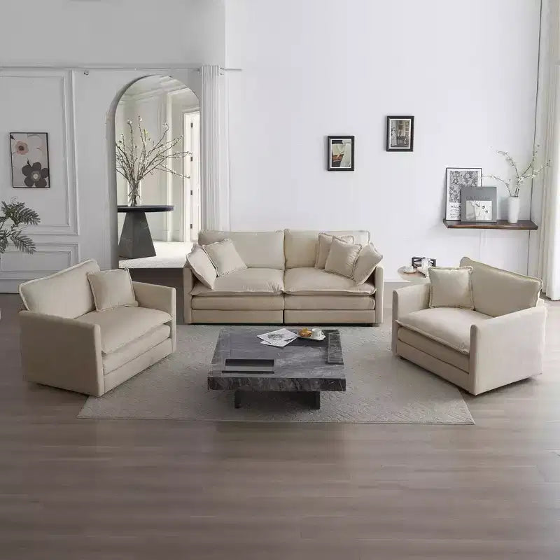 Divano a 3 pezzi con cuscini per braccioli e cuscini decorativi, 2 poltrone e un divano a 2 posti in ciniglia verde