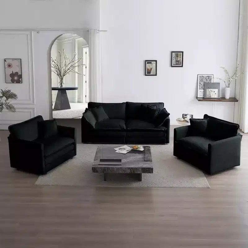 Divano a 3 pezzi con cuscini per braccioli e cuscini decorativi, 2 poltrone e un divano a 2 posti in ciniglia verde