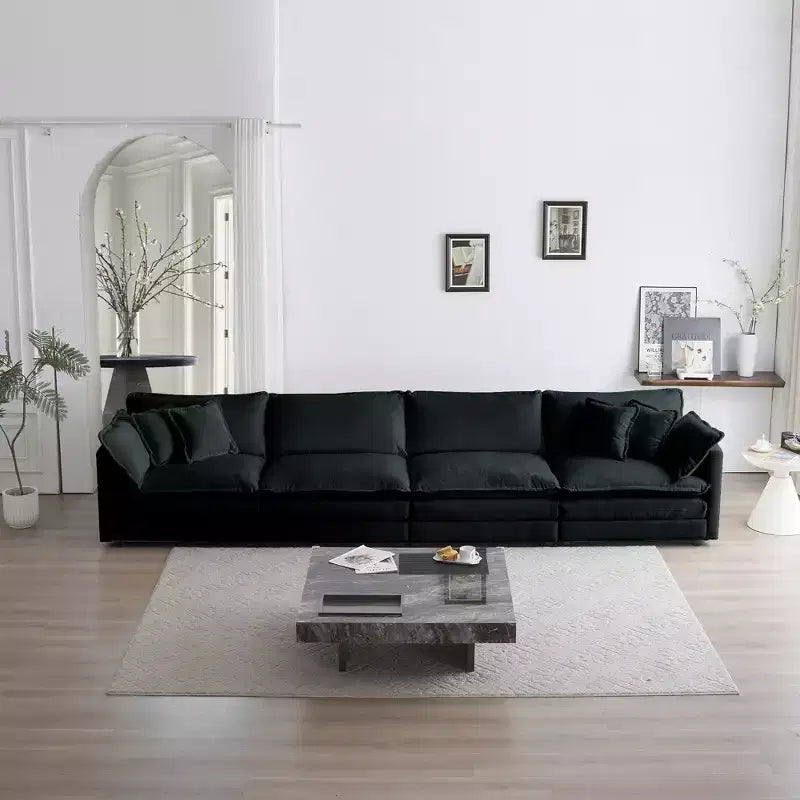 Divano modulare, divano a 4 posti in ciniglia confortevole, divano componibile in ciniglia verde