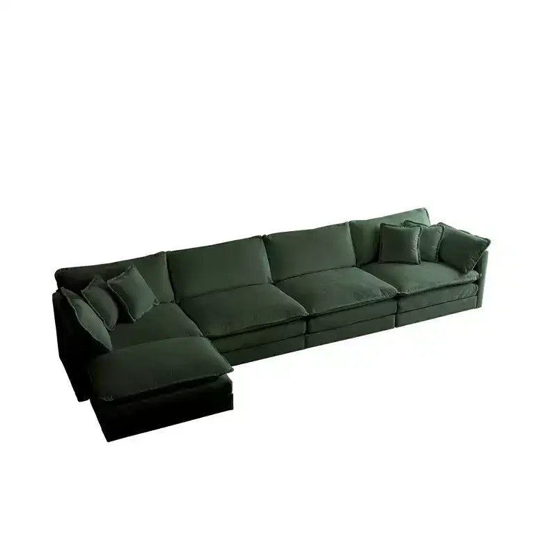 Divano Sezionale Modulare per Soggiorno Divano a U a 5 Posti Divano Sezionale Convertibile con 1 Pouf in Ciniglia Beige