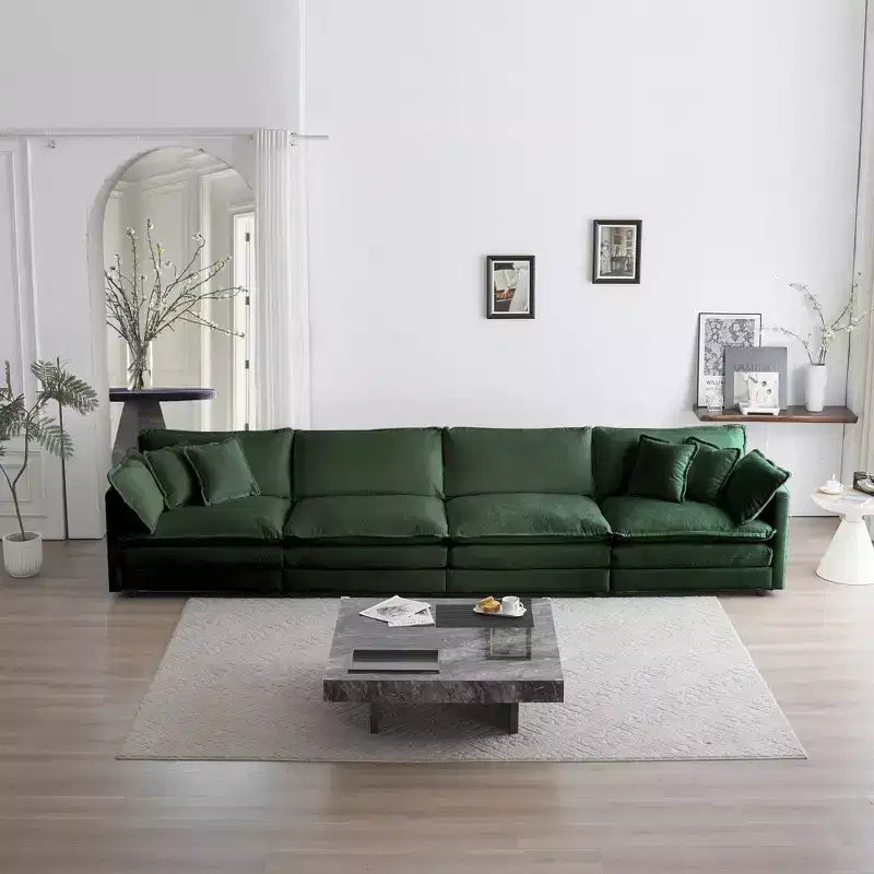 Divano Sezionale Modulare per Soggiorno Divano a U a 5 Posti Divano Sezionale Convertibile con 1 Pouf in Ciniglia Beige