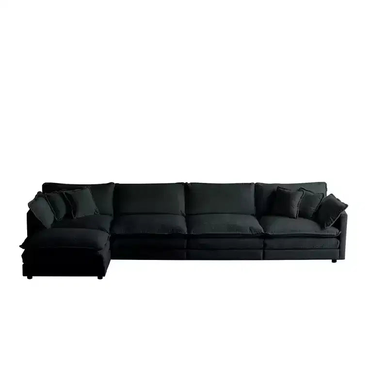 Divano Sezionale Modulare per Soggiorno Divano a U a 5 Posti Divano Sezionale Convertibile con 1 Pouf in Ciniglia Beige