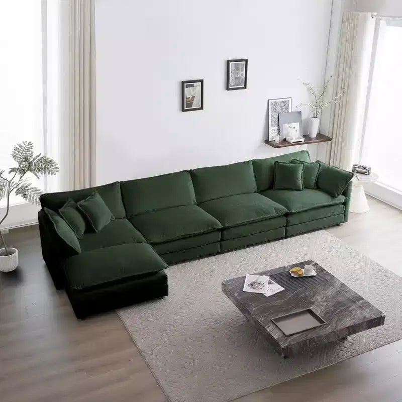 Divano Sezionale Modulare per Soggiorno Divano a U a 5 Posti Divano Sezionale Convertibile con 1 Pouf in Ciniglia Beige