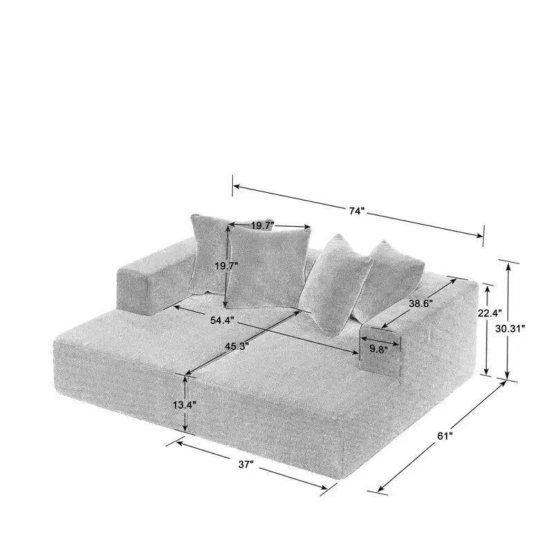 Divano Sezionale in ciniglia con seduta imbottita e cuscini fissi per un uso versatile in soggiorno, camera da letto e ufficio