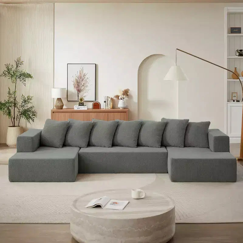 Chenille Sectional Sofa Set with Plush Seating and Fixed Cushions for Versatile Use in Living Room, Bedroom, and Office