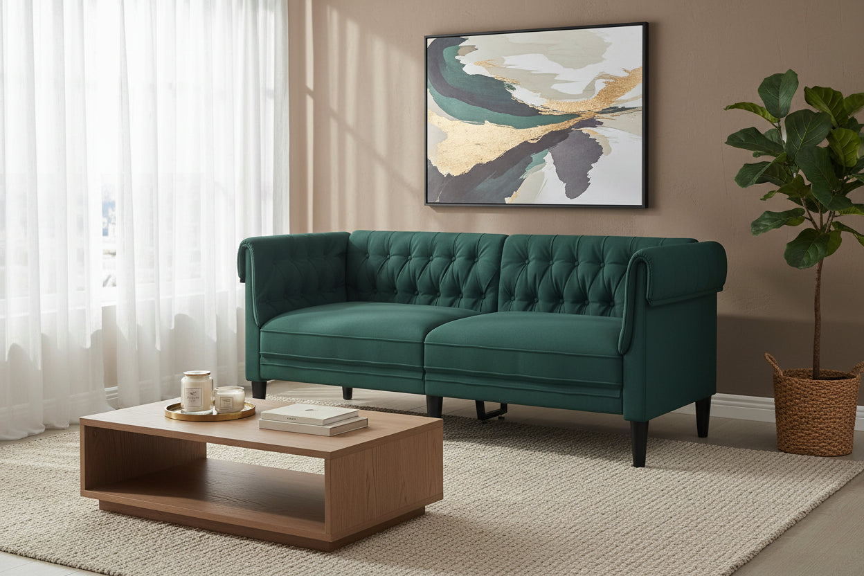 vidaXL Chesterfield Sofa Chair Upholstered Settee Living Room Furniture Fabric - Brown Sofa