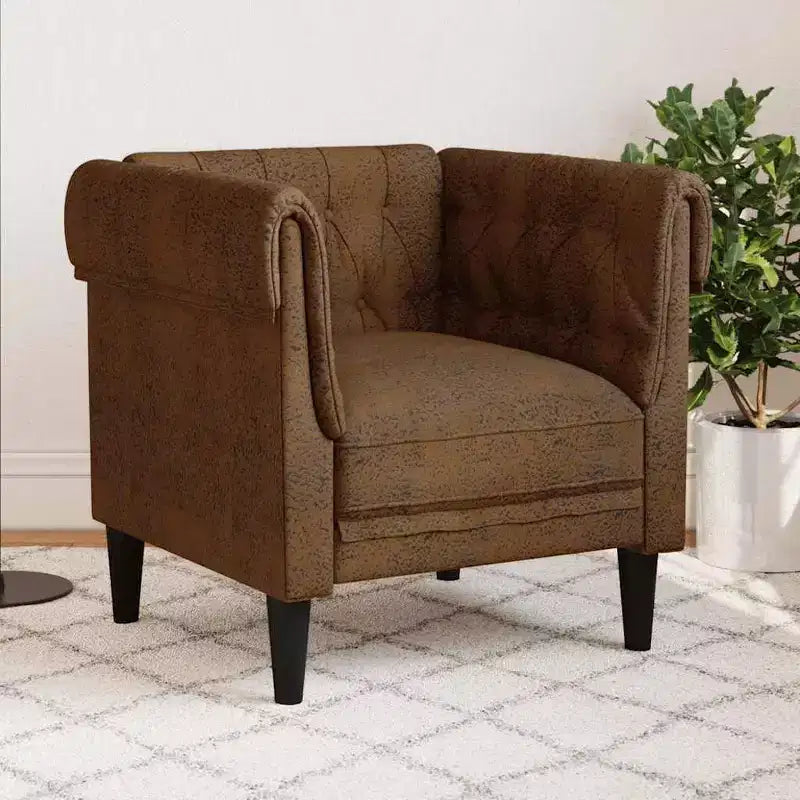Poltrona Chesterfield Divanetto Imbottito Tessuto Arredamento Soggiorno - Divano Marrone