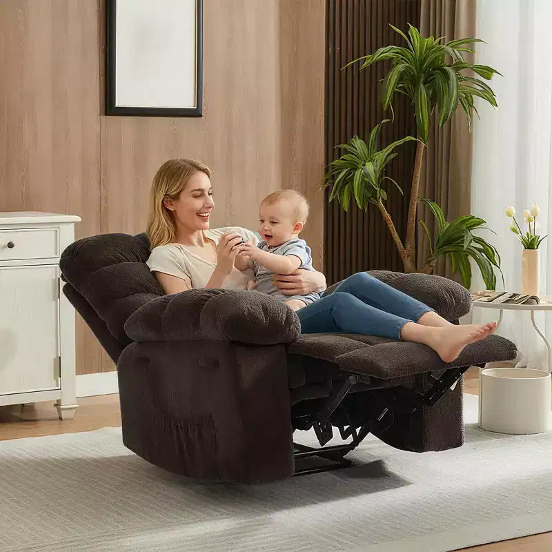 Poltrona reclinabile manuale di grandi dimensioni, poltrona reclinabile ergonomica e traspirante con seduta imbottita e 2 tasche laterali, divano singolo per soggiorno, camera da letto