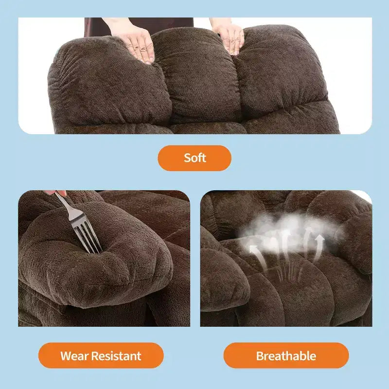 Poltrona reclinabile manuale di grandi dimensioni, poltrona reclinabile ergonomica e traspirante con seduta imbottita e 2 tasche laterali, divano singolo per soggiorno, camera da letto