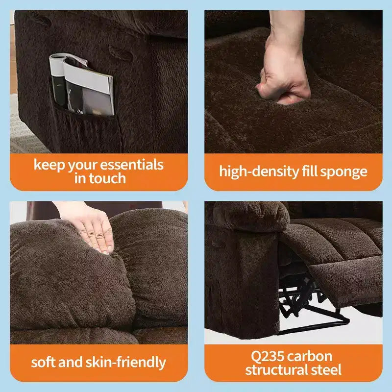 Poltrona reclinabile manuale di grandi dimensioni, poltrona reclinabile ergonomica e traspirante con seduta imbottita e 2 tasche laterali, divano singolo per soggiorno, camera da letto