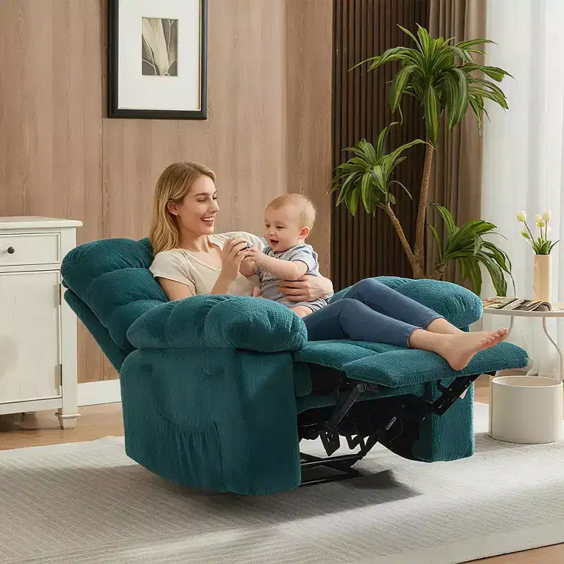 Poltrona reclinabile manuale di grandi dimensioni, poltrona reclinabile ergonomica e traspirante con seduta imbottita e 2 tasche laterali, divano singolo per soggiorno, camera da letto