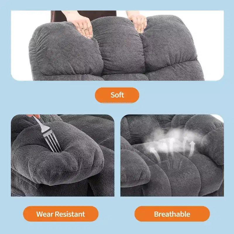 Poltrona reclinabile manuale di grandi dimensioni, poltrona reclinabile ergonomica e traspirante con seduta imbottita e 2 tasche laterali, divano singolo per soggiorno, camera da letto