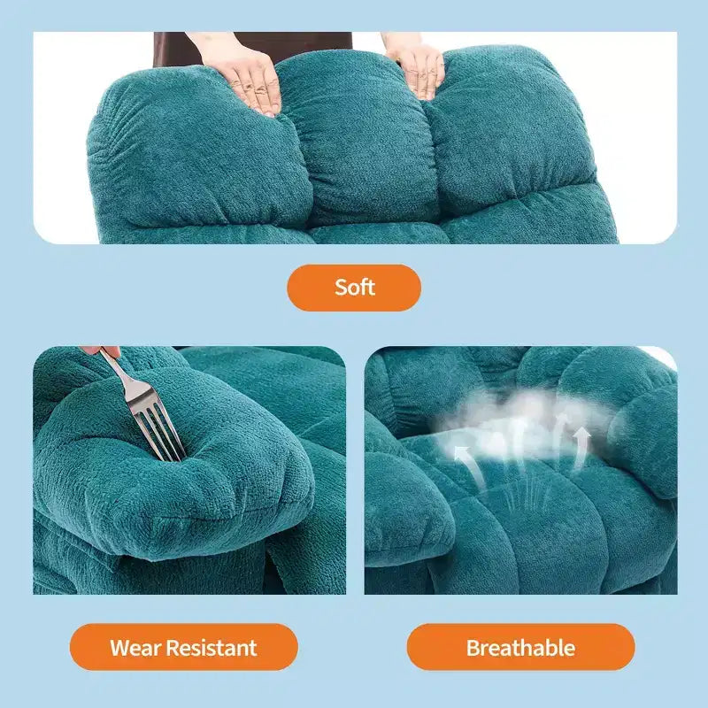 Poltrona reclinabile manuale di grandi dimensioni, poltrona reclinabile ergonomica e traspirante con seduta imbottita e 2 tasche laterali, divano singolo per soggiorno, camera da letto
