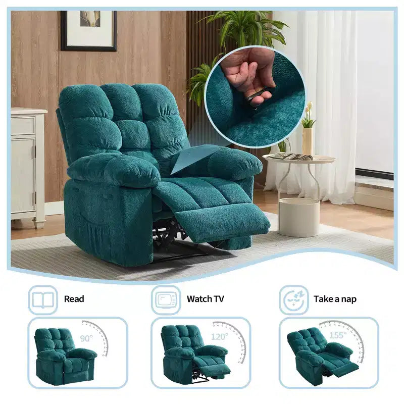 Poltrona reclinabile manuale di grandi dimensioni, poltrona reclinabile ergonomica e traspirante con seduta imbottita e 2 tasche laterali, divano singolo per soggiorno, camera da letto