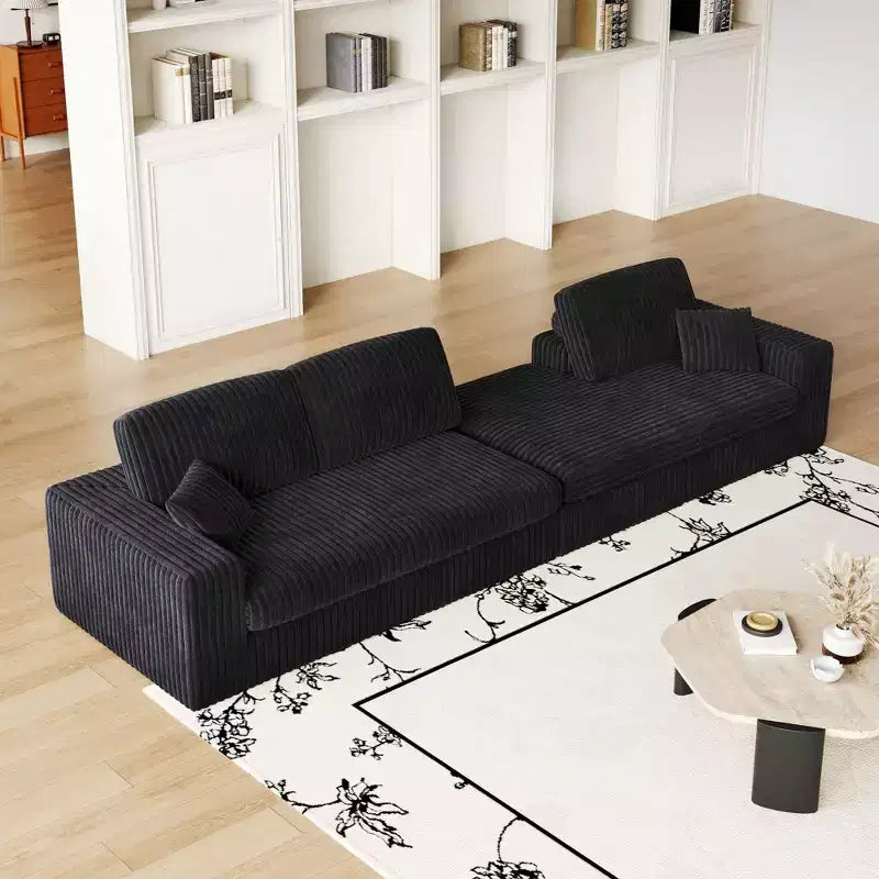 Divano modulare a L moderno in velluto a coste beige da 114,5 pollici, 2 in 1, con tre cuscini poggiatesta e due cuscini decorativi