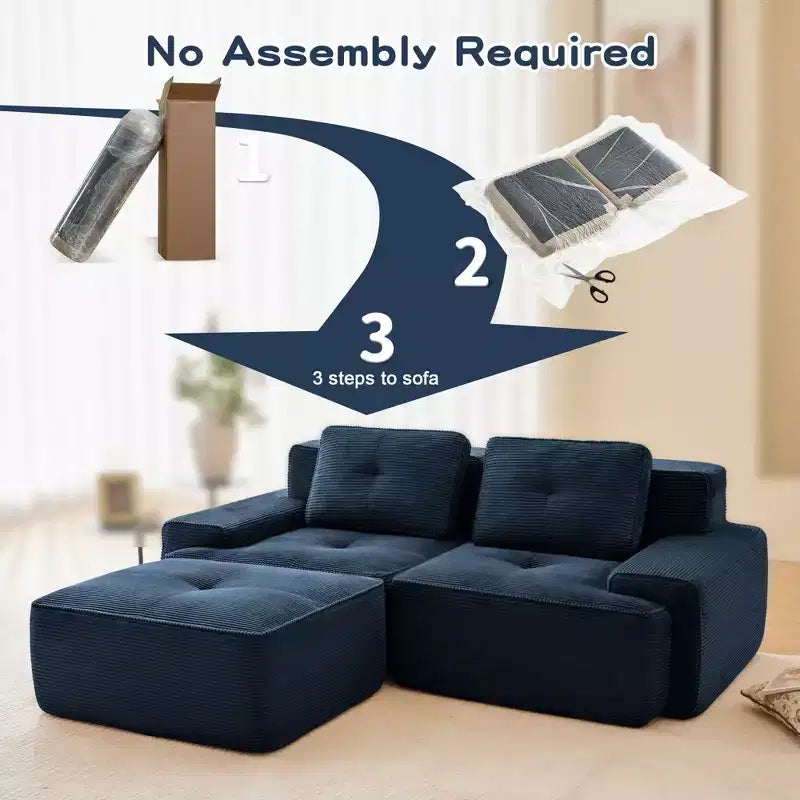 Divano sezionale modulare a 2 posti a forma di L da 208 cm, moderno, in tessuto a coste color cammello, con profili a perla, per soggiorno