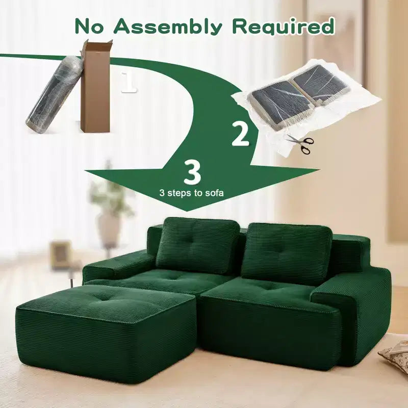 Divano sezionale modulare a 2 posti a forma di L da 208 cm, moderno, in tessuto a coste color cammello, con profili a perla, per soggiorno