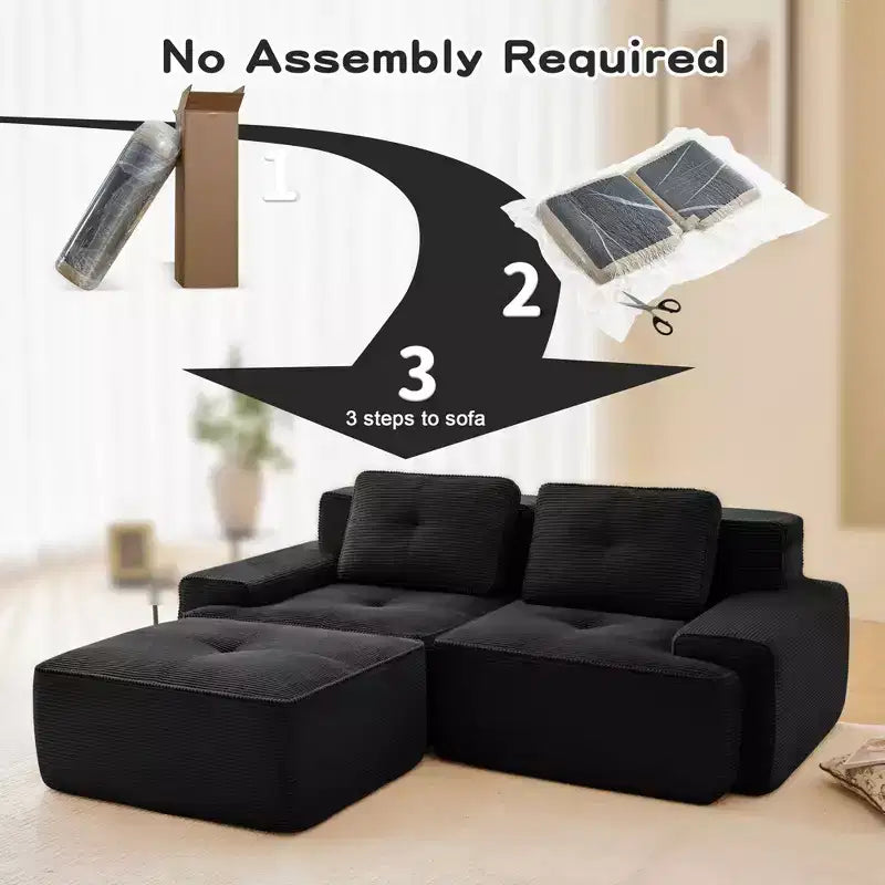 Divano sezionale modulare a 2 posti a forma di L da 208 cm, moderno, in tessuto a coste color cammello, con profili a perla, per soggiorno