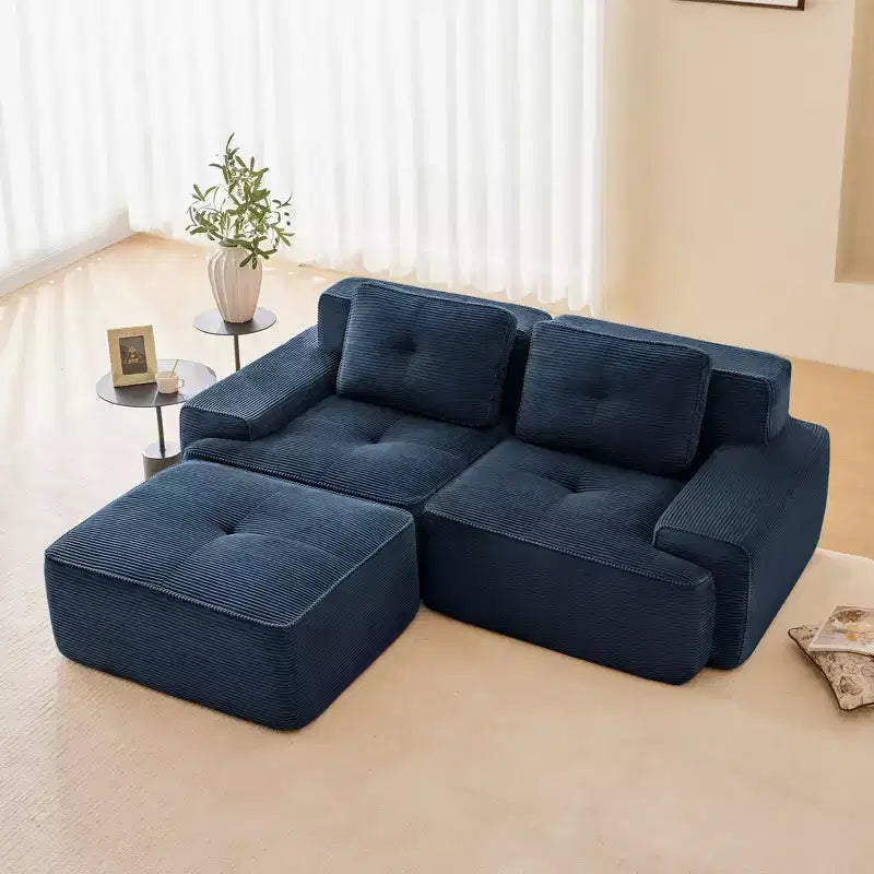 Divano sezionale modulare a 2 posti a forma di L da 208 cm, moderno, in tessuto a coste color cammello, con profili a perla, per soggiorno