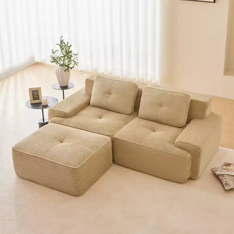 82 2-Seater Modern Camel L-Shaped Corduroy Fabric Modular Sectional Sofa for Living Room Pearl-like piping