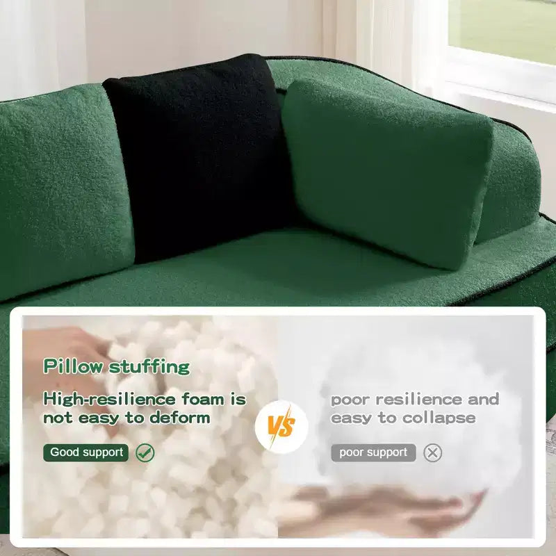 106 Divano Senza Struttura in Tessuto Teddy 32D, design a colori a contrasto, Divano Morbido e Comodo con Chaise Longue a L, per Soggiorno, Bianco