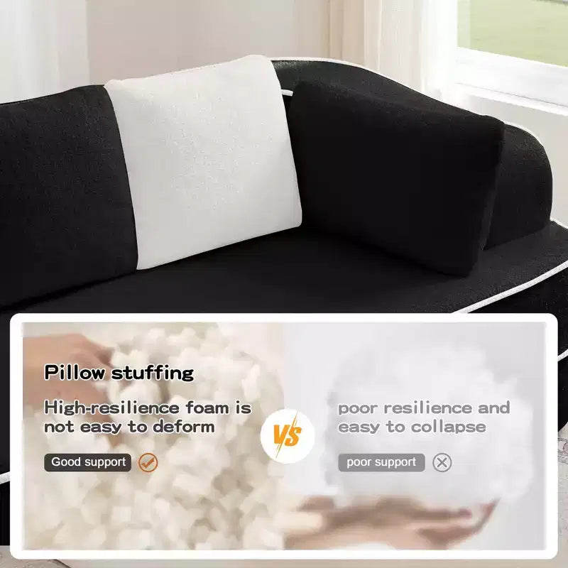 106 Divano Senza Struttura in Tessuto Teddy 32D, design a colori a contrasto, Divano Morbido e Comodo con Chaise Longue a L, per Soggiorno, Bianco