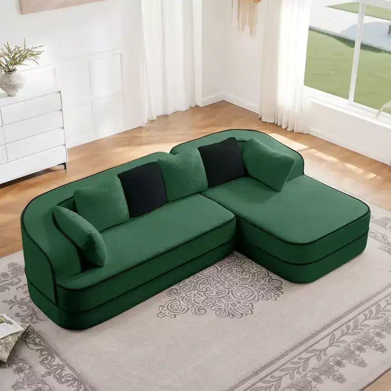 106 Divano Senza Struttura in Tessuto Teddy 32D, design a colori a contrasto, Divano Morbido e Comodo con Chaise Longue a L, per Soggiorno, Bianco