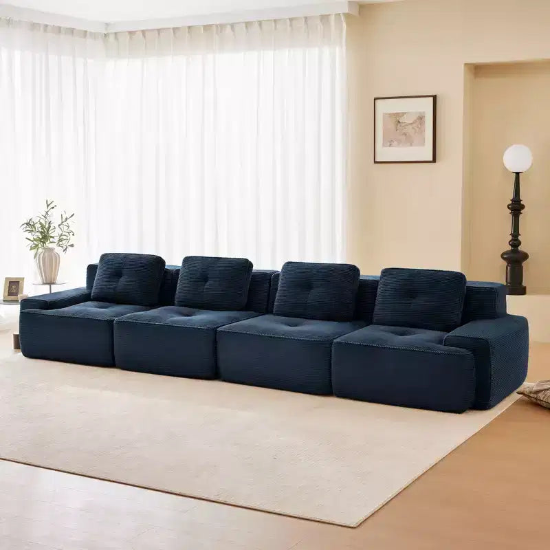 Divano componibile moderno 153 per soggiorno, tessuto in velluto a coste, divano a 4 posti con seduta profonda, nessun assemblaggio richiesto, color cammello