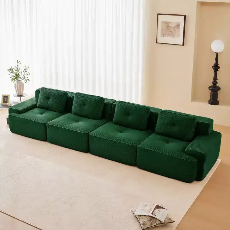 Divano componibile moderno 153 per soggiorno, tessuto in velluto a coste, divano a 4 posti con seduta profonda, nessun assemblaggio richiesto, color cammello