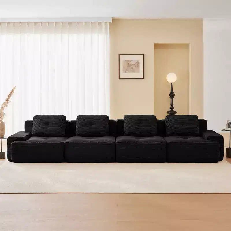 Divano componibile moderno 153 per soggiorno, tessuto in velluto a coste, divano a 4 posti con seduta profonda, nessun assemblaggio richiesto, color cammello