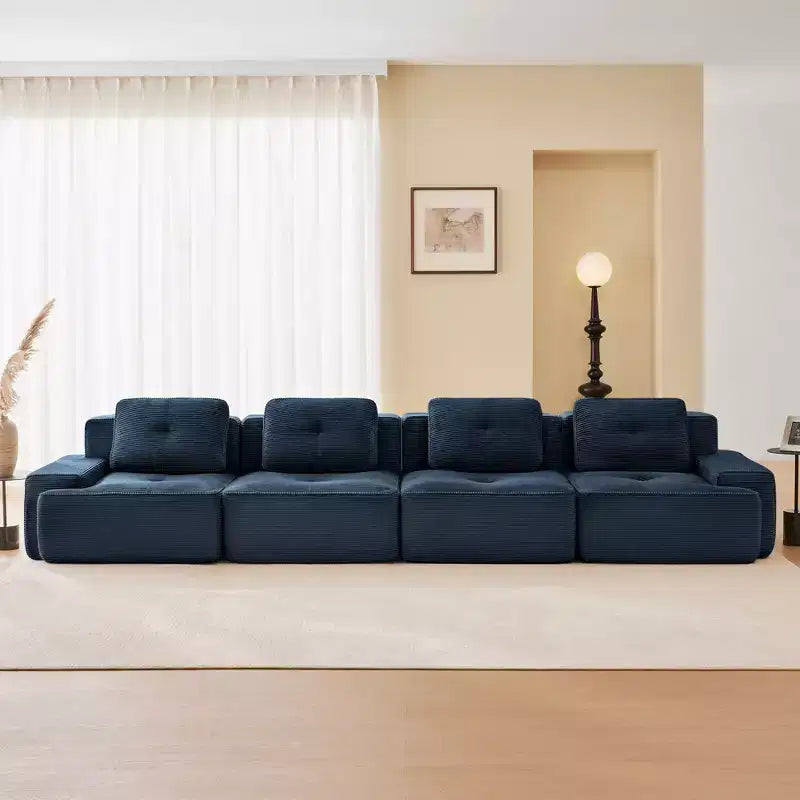 Divano componibile moderno 153 per soggiorno, tessuto in velluto a coste, divano a 4 posti con seduta profonda, nessun assemblaggio richiesto, color cammello