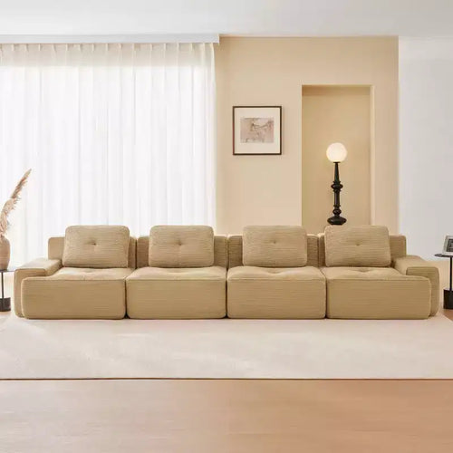 153 Modern Modular Sectional Sofa for Living Room, Corduroy Fabric,4-Seater Couch with Deep Seat, No Assembly,Camel