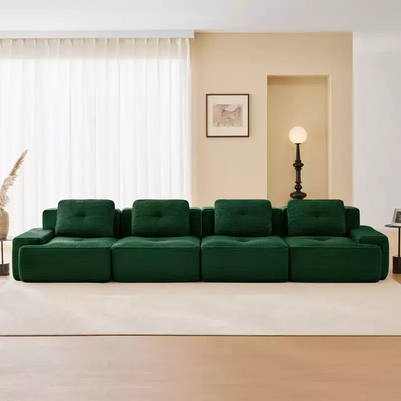 Divano componibile moderno 153 per soggiorno, tessuto in velluto a coste, divano a 4 posti con seduta profonda, nessun assemblaggio richiesto, color cammello