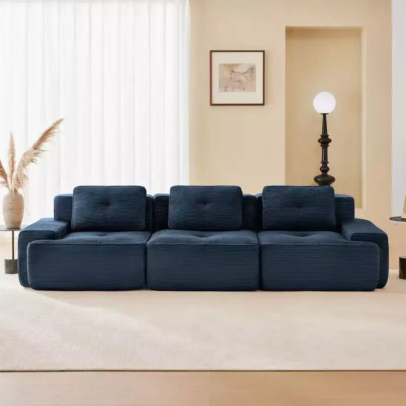 117 Moderno Divano Sezionale Modulare per Soggiorno, Tessuto in Velluto a Coste, Divano a 3 Posti Oversize con Seduta Profonda, Nessun Montaggio, Cammello