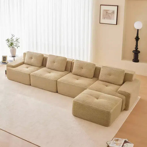 153 Modern L-Shaped Modular Sectional Sofa for Living Room, Corduroy Fabric, 4-Seater Couch with Deep Seat and Movable Ottoman,Camel