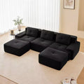 Divano modulare a U moderno 117 in tessuto a coste per soggiorno, divano a 3 posti con seduta profonda e 2 pouf, color cammello